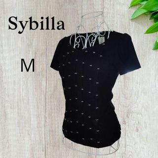 シビラ(Sybilla)のSybilla シビラ 半袖トップス　黒　L　ステッチ刺繍柄(Tシャツ(半袖/袖なし))