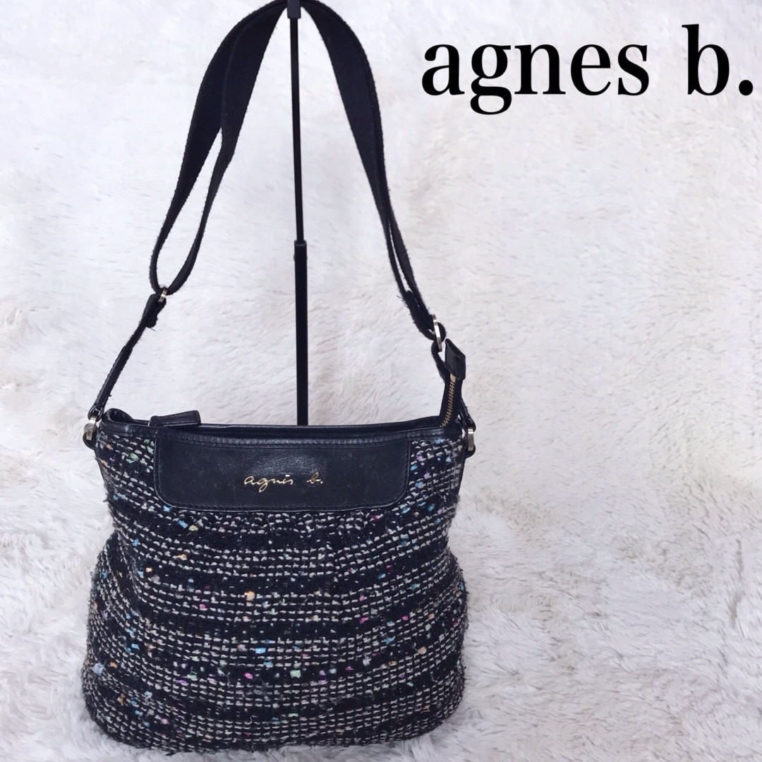 agnes b.(アニエスベー)の美品 agnes b. アニエスベー マルチカラー ツイード ハンドバッグ 黒 レディースのバッグ(ハンドバッグ)の商品写真