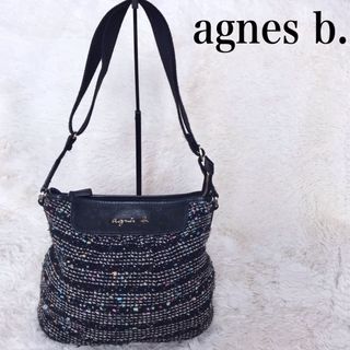 アニエスベー(agnes b.)の美品 agnes b. アニエスベー マルチカラー ツイード ハンドバッグ 黒(ハンドバッグ)