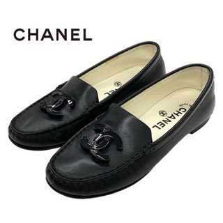 シャネル CHANEL ローファー 革靴 靴 シューズ レザー ブラック 黒 ココマーク フラットシューズ