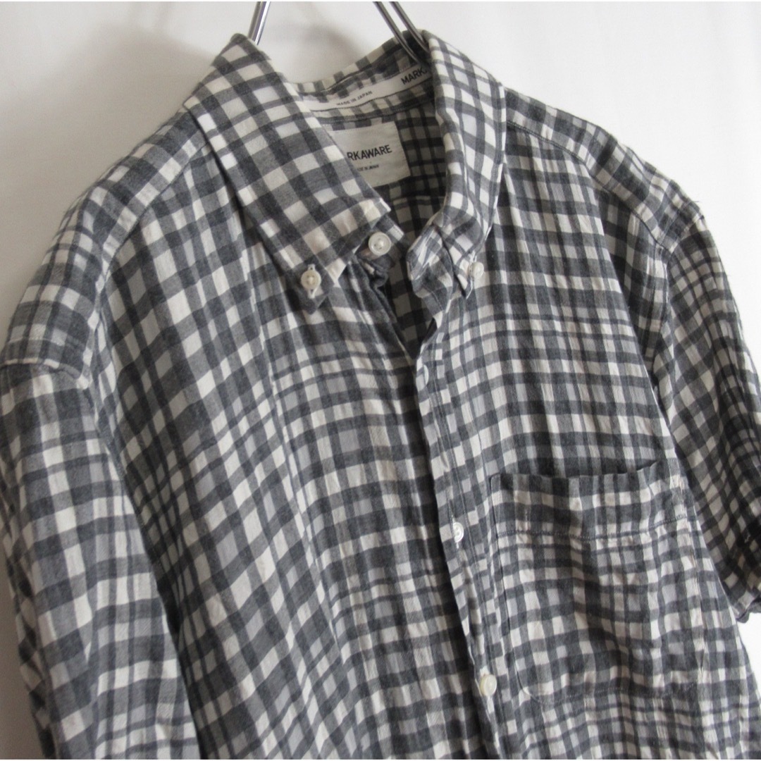 MARKAWEAR(マーカウェア)のMARKAWARE コットン シルク チェック シャツ 半袖 トップス グレー メンズのトップス(シャツ)の商品写真