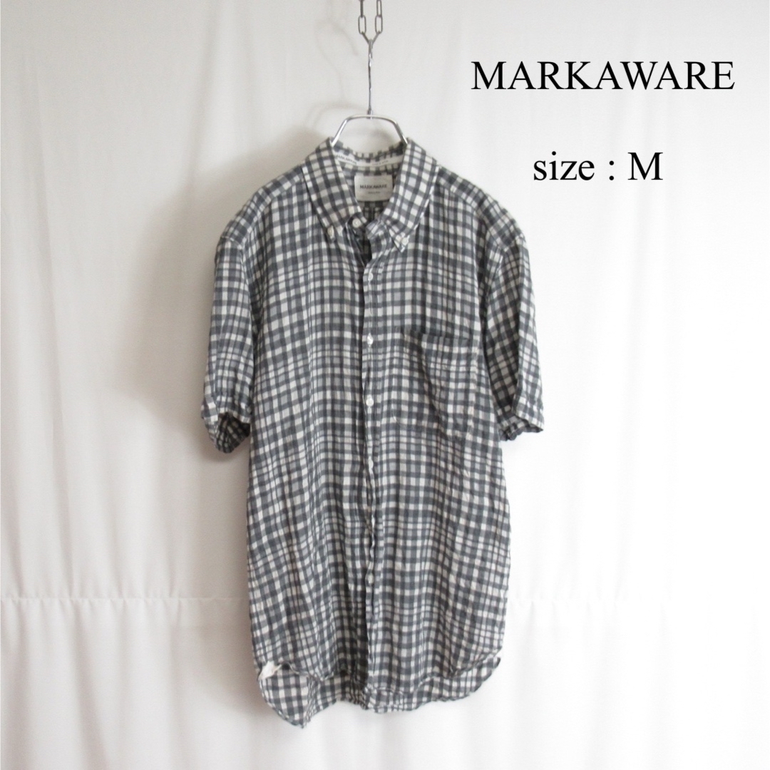 MARKAWEAR(マーカウェア)のMARKAWARE コットン シルク チェック シャツ 半袖 トップス グレー メンズのトップス(シャツ)の商品写真