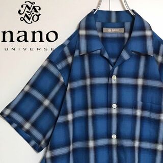 nano・universe - 【薄手素材】ナノユニバース　半袖チェックシャツ　ブルー　ボックスカットA1119