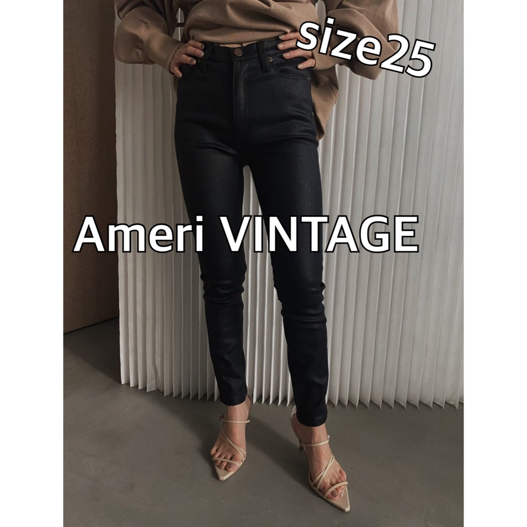 Ameri VINTAGE(アメリヴィンテージ)のAmeriアメリヴィンテージ　オイルコーティングスキニーパンツ25★ブラック黒 レディースのパンツ(カジュアルパンツ)の商品写真