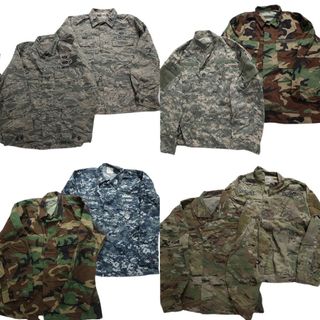 古着卸 まとめ売り フィールドジャケット 米軍実物 ミリタリー 8枚セット (メンズ  L/XL /44 ) 迷彩 カモ柄MIX ワンポイント MS6315(その他)