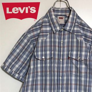 Levi's - 【美品】リーバイス　ロゴ入り半袖ウエスタンシャツ　ライトブルー系　A1120