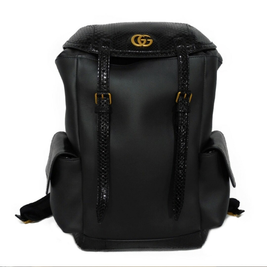 Gucci(グッチ)のGUCCI グッチ エキゾチック デイパック パイソン GG ダブルG  GGマーモント ブラック リュックサック バックパック 710859 メンズのバッグ(バッグパック/リュック)の商品写真