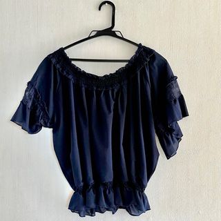 アクシーズファム(axes femme)のaxes femme  ペプラム半袖カットソー、ネイビー(Tシャツ/カットソー(半袖/袖なし))