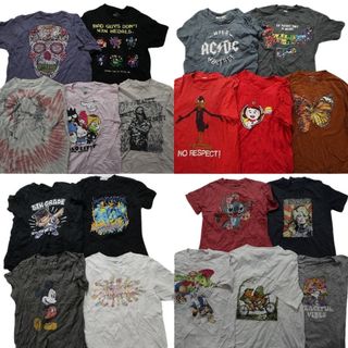 古着卸 まとめ売り カラーmix プリント 半袖Tシャツ 19枚セット (メンズ M ) キャラクター 音楽 バンド アメコミ スカル タイダイ MS6452(その他)