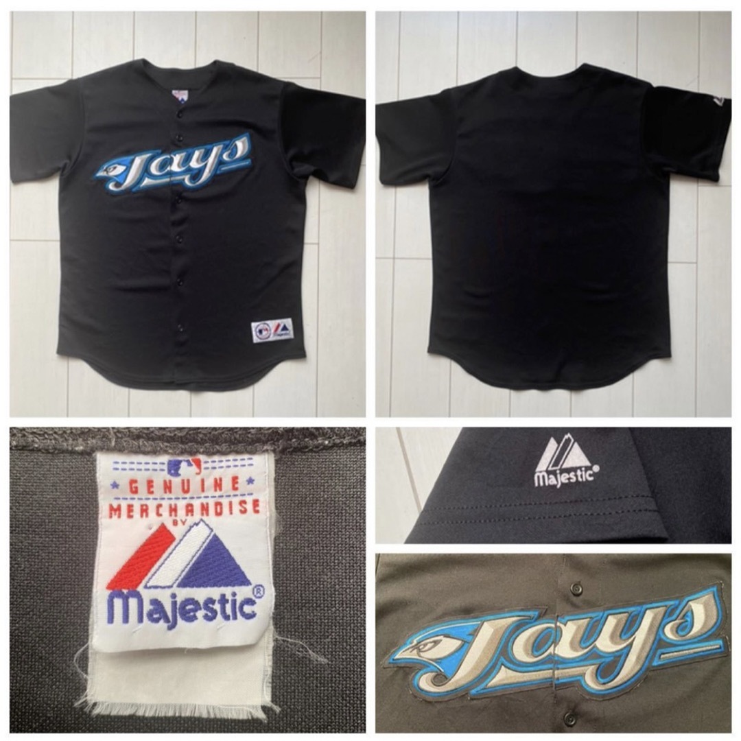 Majestic(マジェスティック)のMLB USA製 BLUE JAYS ベースボール シャツ ブラック 黒 XL メンズのトップス(シャツ)の商品写真