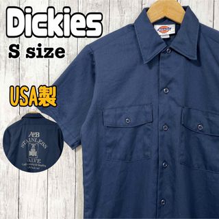 Dickies - USA製 ディッキーズ ワークシャツ 半袖 ネイビー バックプリント S 古着