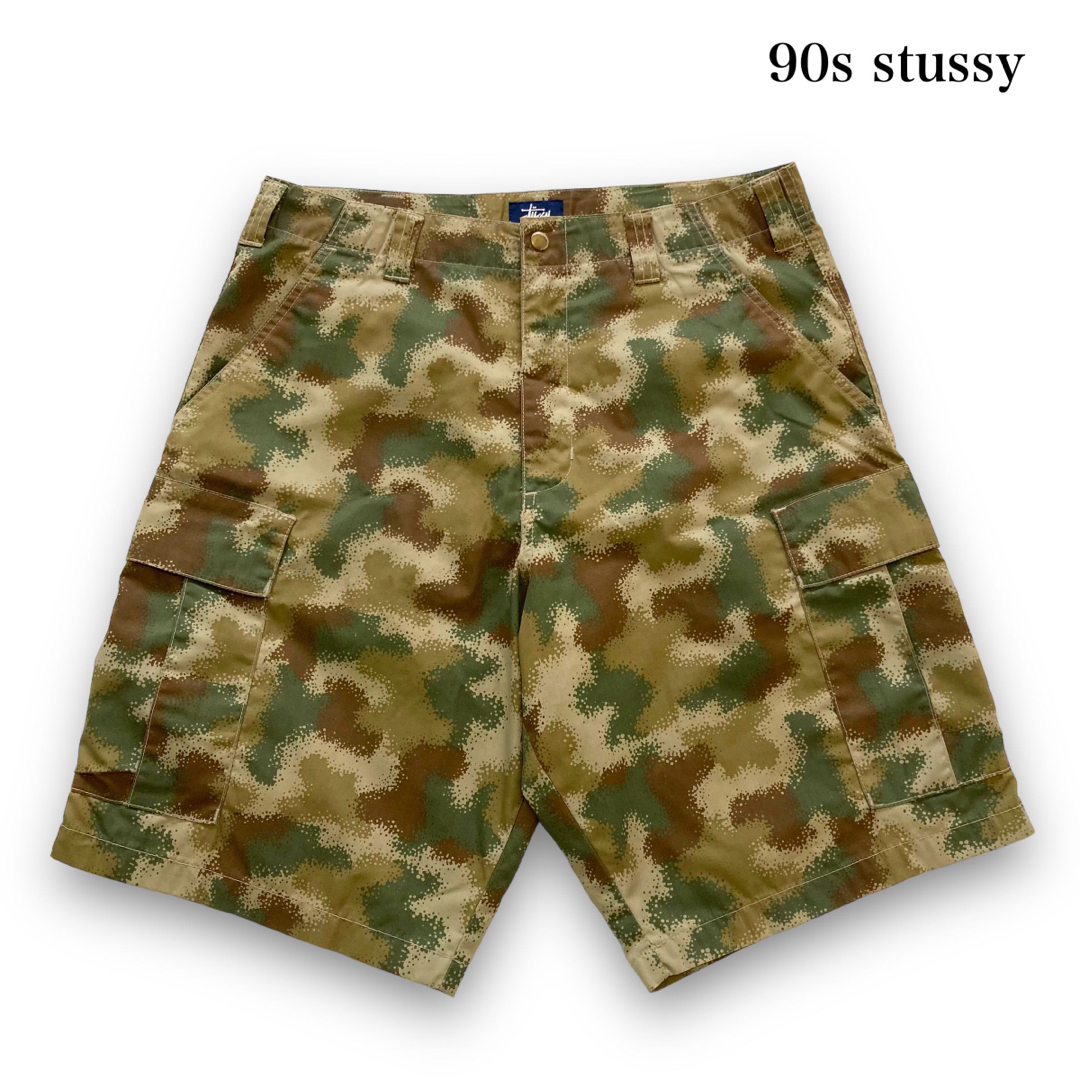 STUSSY(ステューシー)の【stussy】90s ステューシー 迷彩柄ショーツ カモ柄ハーフパンツ 紺タグ メンズのパンツ(ショートパンツ)の商品写真