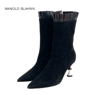 マノロブラニク MANOLO BLAHNIK ブーツ ショートブーツ 靴 シューズ スエード レザー ブラック 黒 未使用
