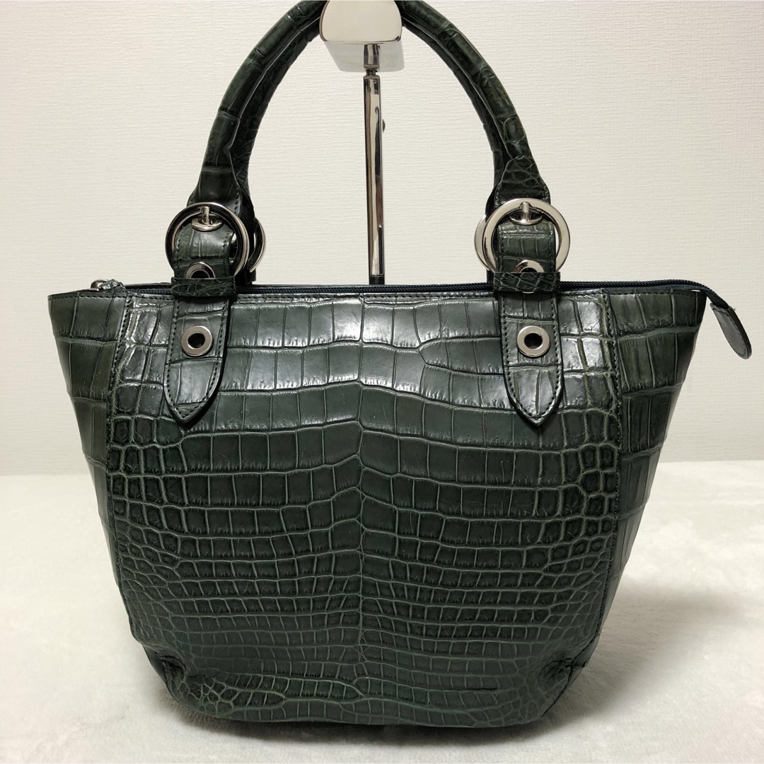 ワニ革　クロコダイル　トートバック　ハンドバッグ　グリーン レディースのバッグ(トートバッグ)の商品写真