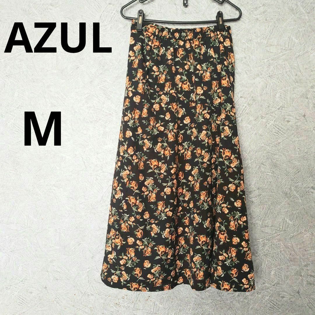 AZUL by moussy(アズールバイマウジー)のアズールバイマウジー　プリーツフレアスカート　ロングスカート　花柄　黒 レディースのスカート(ロングスカート)の商品写真