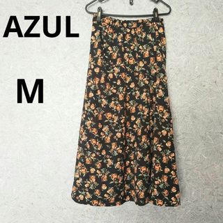 AZUL by moussy - アズールバイマウジー　プリーツフレアスカート　ロングスカート　花柄　黒