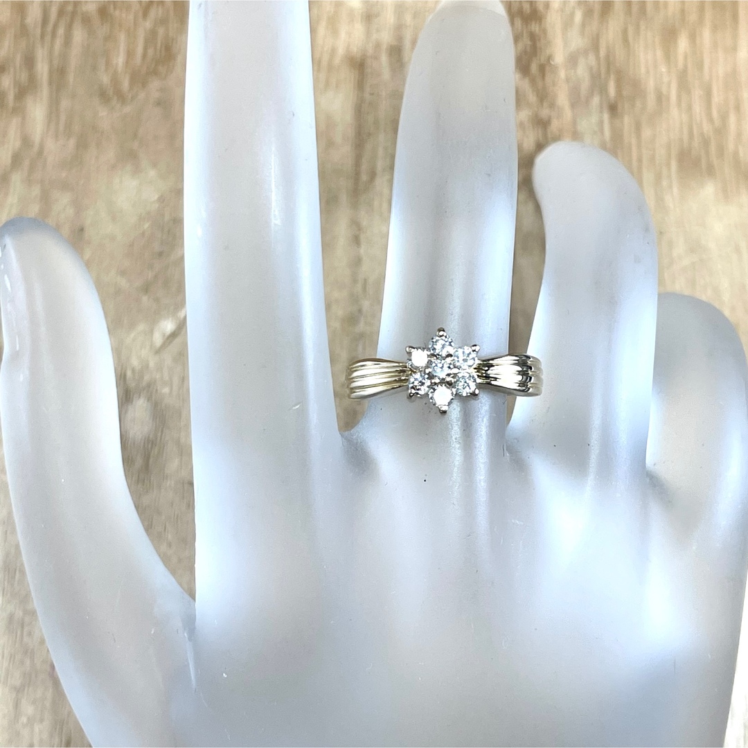 K18 フラワー 花 ダイヤ 0.30ct リング 2.38g M1820 レディースのアクセサリー(リング(指輪))の商品写真