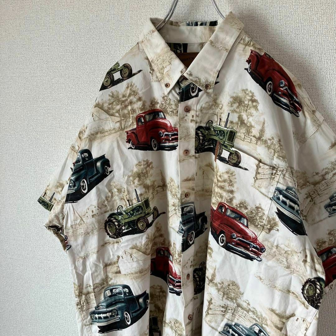 【超オーバーサイズ、アメ車デザイン】vintageレトロ古着一点もの白半袖 メンズのトップス(シャツ)の商品写真