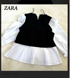 ザラ(ZARA)のZARA　ザラ　プリーツブラウス　コントラストブラウス(シャツ/ブラウス(長袖/七分))