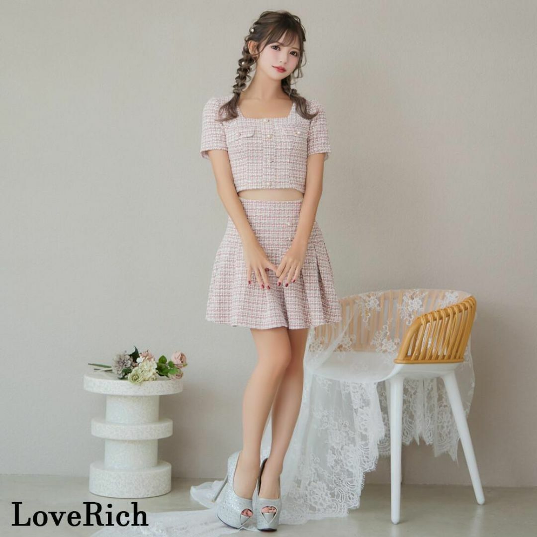 JEWELS(ジュエルズ)のラブリッチ 半袖 セットアップ プリーツスカート M ピンク レディースのフォーマル/ドレス(ナイトドレス)の商品写真