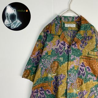 LANVIN - ランバン　半袖シャツ　柄シャツ　オープンカラー　からし色　オレンジ　緑　紫