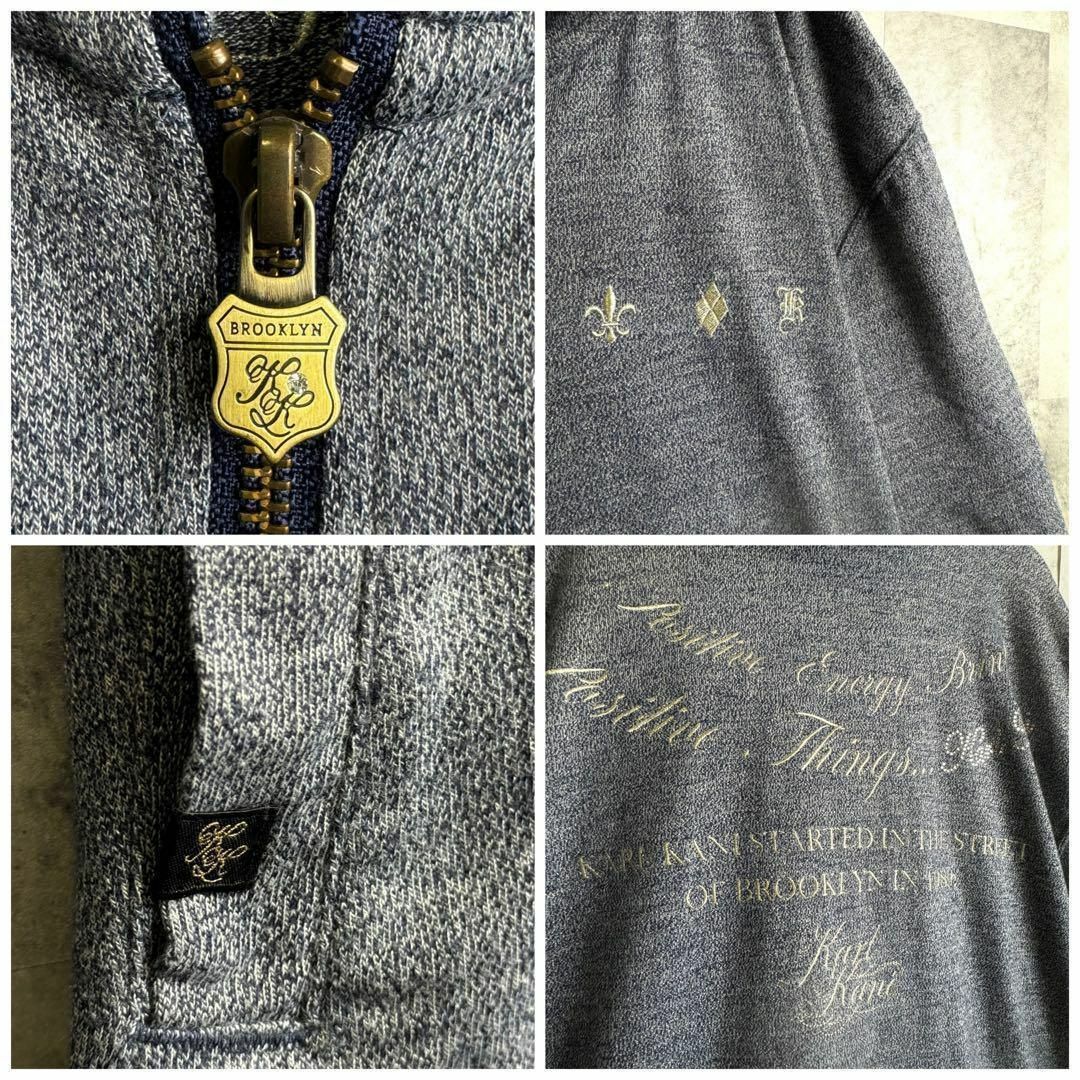 Karl Kani(カールカナイ)の美品 カールカナイ ジップアップパーカー 刺繍ロゴ ラインストーン ブルー L メンズのトップス(パーカー)の商品写真