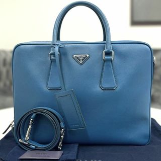 プラダ(PRADA)の美品☆　プラダ　サフィアーノ　ブルー　2way　ビジネスバッグ　2019年(ビジネスバッグ)