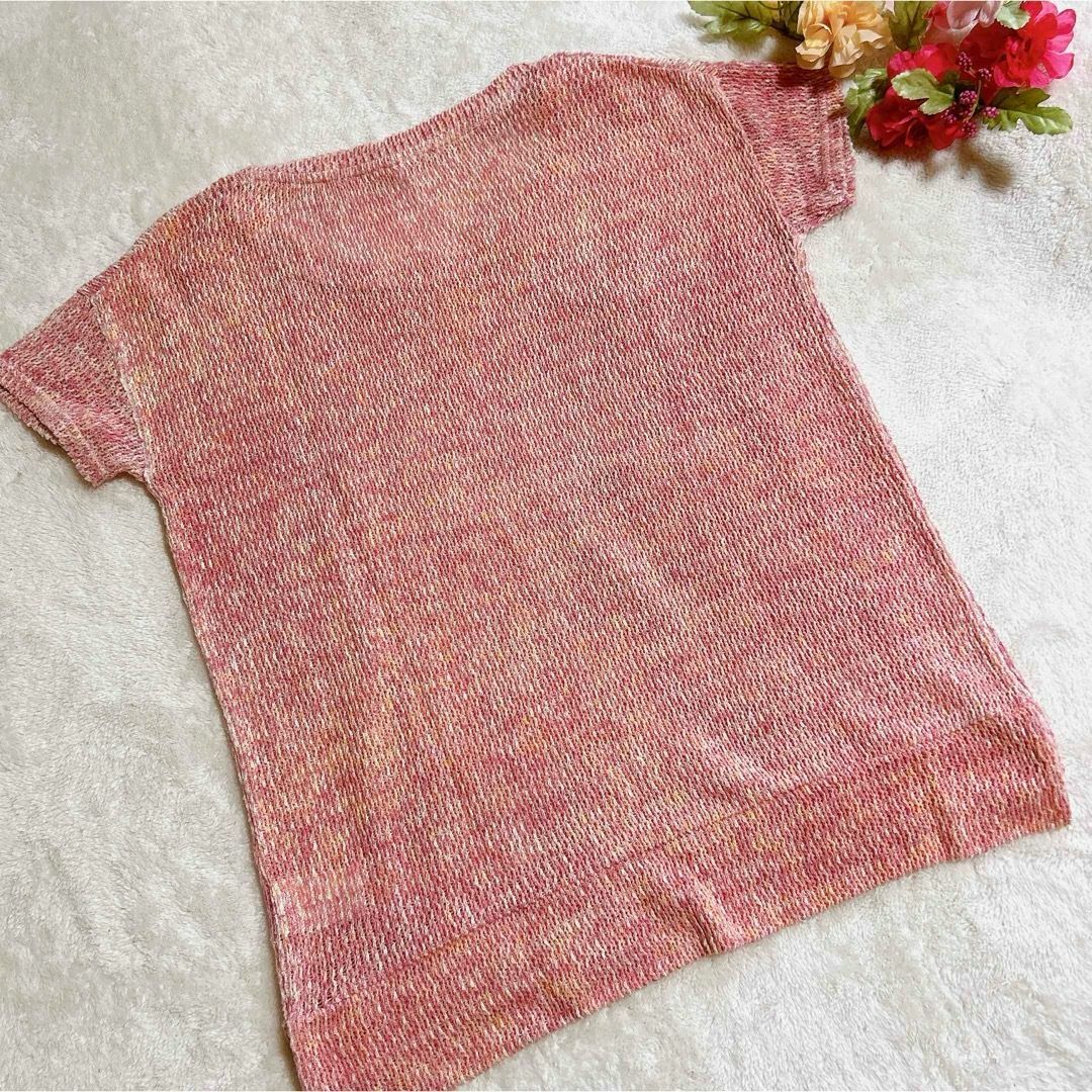 ELLE(エル)のELLE 半袖ニット チュニック ピンク系 インドネシア製 Ｍサイズ レディースのトップス(ニット/セーター)の商品写真