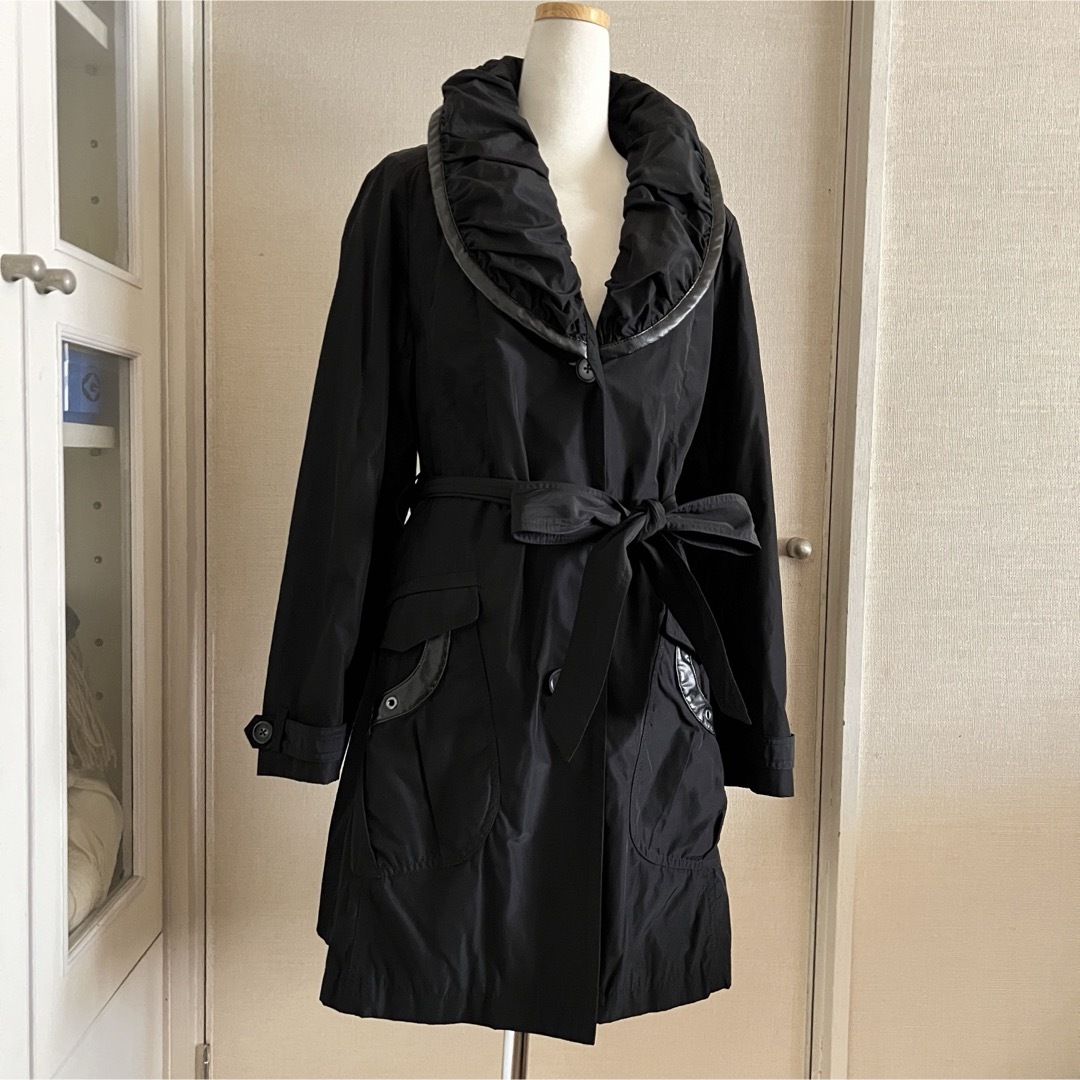 エンリコドマーニ コート カラー ブラック リボン ポリエステル レディースのジャケット/アウター(モッズコート)の商品写真