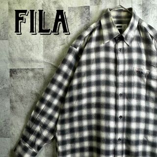 フィラ(FILA)の希少 美品 フィラ オンブレチェック ネルシャツ ブラック ホワイト M(シャツ)