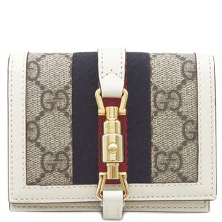 グッチ(Gucci)のグッチ GUCCI 二つ折り財布 ジャッキー 1961 カードケース ウォレット GGスプリームキャンバス レザー ベージュ×ホワイト ゴールド金具 白 紺 赤  645536 【箱】【中古】(財布)