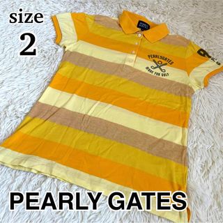 パーリーゲイツ(PEARLY GATES)のパーリーゲイツ　ボーダーTEE　ポロシャツ　黄　茶　ロゴ　バックロゴ　2(ウエア)