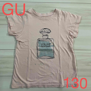 ジーユー(GU)のGU 半袖Tシャツ　130 女の子供　キッズ　ピンク　ジーユー　トップス　香水(Tシャツ/カットソー)