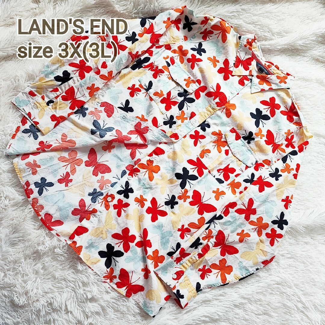LANDS’END(ランズエンド)の【大きいサイズ】LAND'S END シャツ 3X (3L) 蝶 総柄 メンズのトップス(シャツ)の商品写真