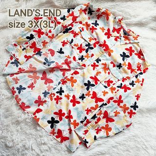 ランズエンド(LANDS’END)の【大きいサイズ】LAND'S END シャツ 3X (3L) 蝶 総柄(シャツ)