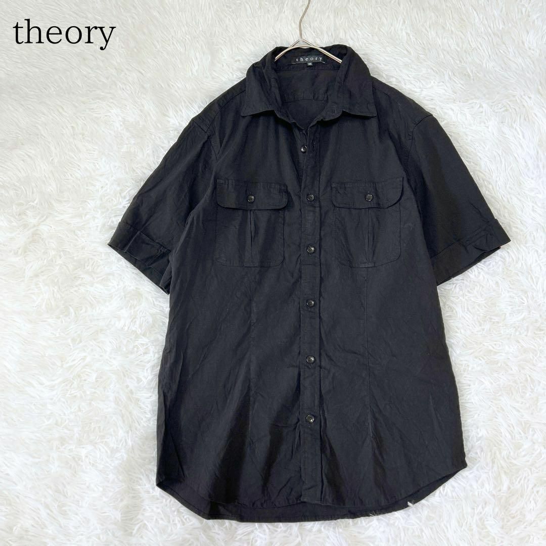 theory(セオリー)のtheory セオリー リネン混半袖シャツ ブラック レディースのトップス(シャツ/ブラウス(半袖/袖なし))の商品写真