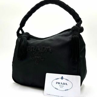 プラダ(PRADA)の✨美品✨プラダ タッセル アクセサリーポーチ ミニハンドバッグ ビーズ ブラック(ハンドバッグ)