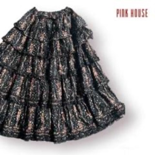 ピンクハウス(PINK HOUSE)の【極美品】PINK HOUSE 5段 ティアード ロングスカート 苺ストロベリー(ロングスカート)