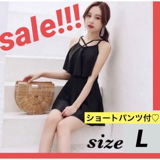 ✨今売れてます‼️sale❣️✨体型カバー✨水着　ワンピース  L パッド付 黒(水着)