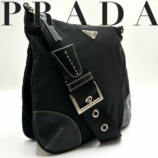 プラダ(PRADA)の✨美品✨プラダ ショルダーバッグ ナイロン レザー 三角プレート サコッシュ 黒(ショルダーバッグ)