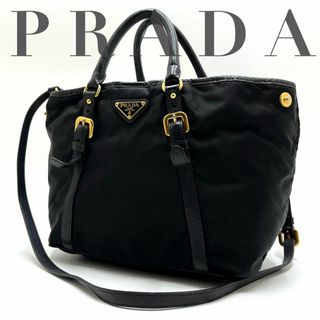 プラダ(PRADA)の美品✨プラダ 2way トートバッグ ショルダー 三角プレート ナイロン 黒(ショルダーバッグ)