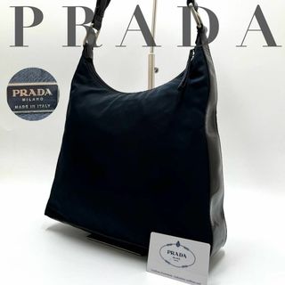 プラダ(PRADA)の美品✨プラダ ワンショルダー トートバッグ 肩掛け ナイロン レザー ネイビー(トートバッグ)