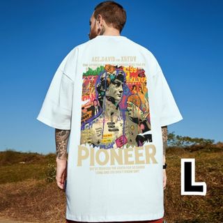 【品薄】Tシャツ ストリート 白 L アート オーバーサイズ バックプリント　(Tシャツ/カットソー(半袖/袖なし))