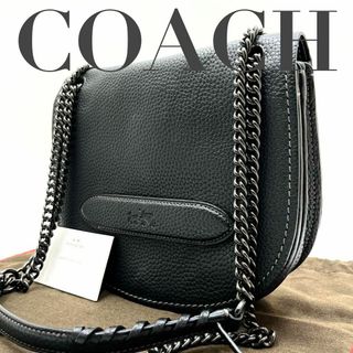 コーチ(COACH)の美品✨コーチ ホースキャリッジ ショルダーバッグ チェーン レザー ブラック(ショルダーバッグ)