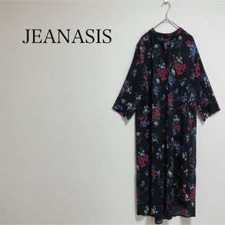 ジーナシス(JEANASIS)の【中古美品】JEANASIS花柄シャツワンピース　黒　フリーサイズ　羽織り(ロングワンピース/マキシワンピース)