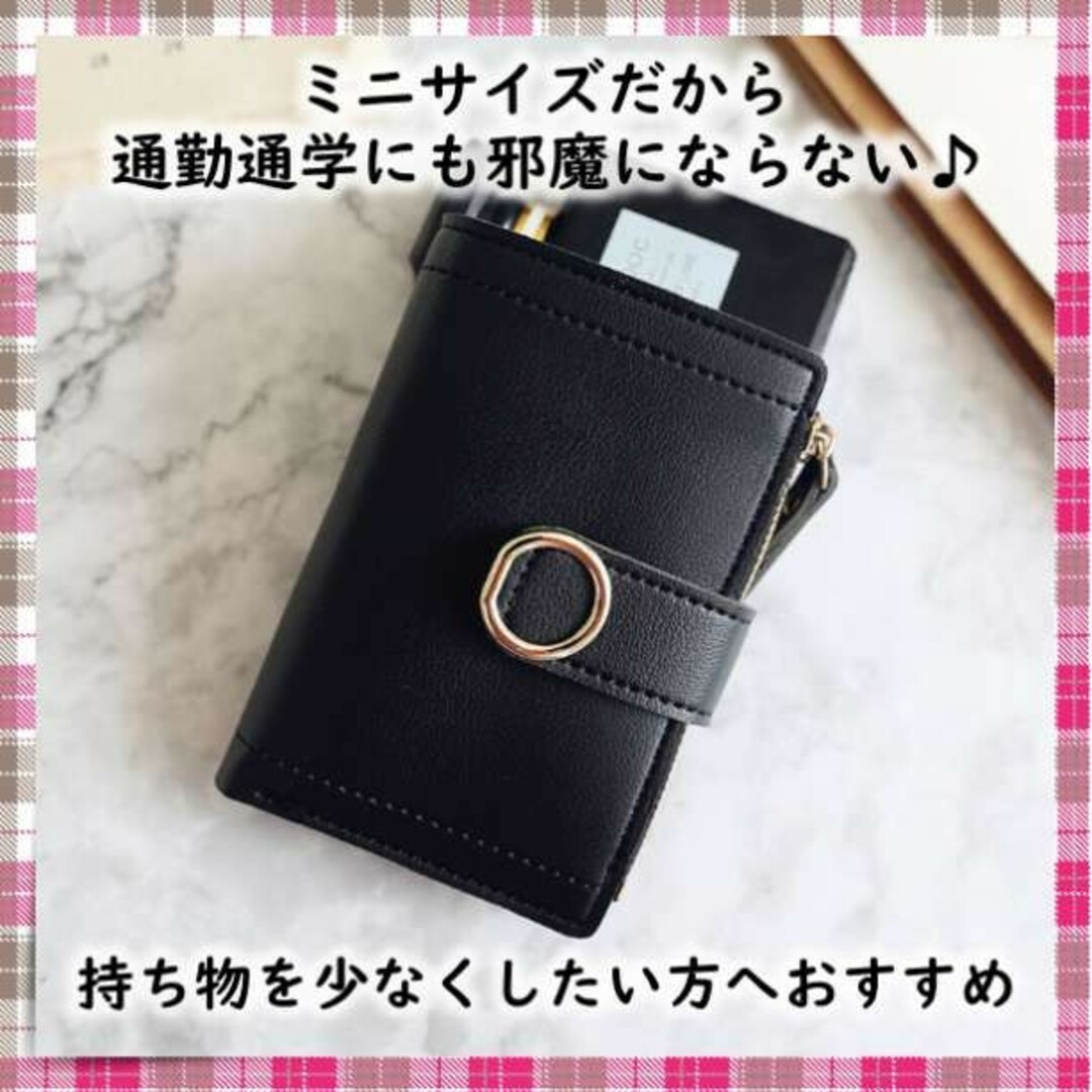 二つ折り財布 ミニ財布 黒 レディース 上品 シンプル 高見え コンパクト レディースのファッション小物(財布)の商品写真