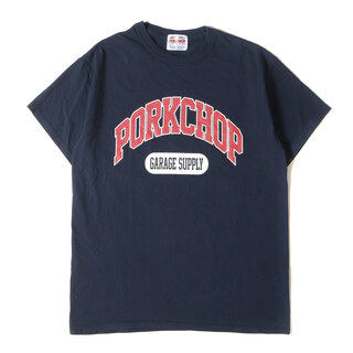 PORKCHOP GARAGE SUPPLY ポークチョップガレージサプライ Tシャツ サイズ:M カレッジロゴ クルーネック 半袖Tシャツ ネイビー 紺 トップス カットソー【メンズ】【中古】(Tシャツ/カットソー(半袖/袖なし))