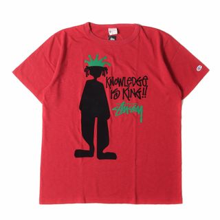 ステューシー(STUSSY)の新品 STUSSY ステューシー Tシャツ サイズ:XL Champion 別注 シャドーマン フロッキープリント クルーネック 半袖Tシャツ レッド チャンピオン コラボ トップス カットソー【メンズ】(Tシャツ/カットソー(半袖/袖なし))