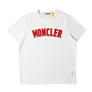 モンクレール(MONCLER)のMONCLER モンクレール Tシャツ サイズ:L 19SS ベロア ベルベット ロゴ バインダーネック 半袖Tシャツ MAGLIA T-SHIRT E10918045350 8390Y ホワイト 白 トップス カットソー【メンズ】【中古】(Tシャツ/カットソー(半袖/袖なし))