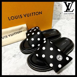 ルイヴィトン(LOUIS VUITTON)の✨超極美品✨ルイヴィトン プールピローライン ドット サテン ミュール 黒(サンダル)